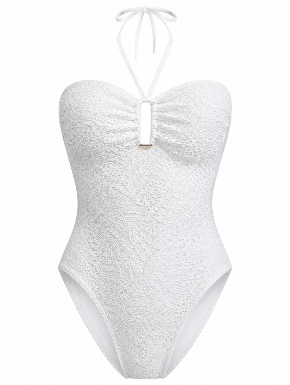 Lauren Ralph Lauren Ring Bandeau One Piece Swimsuit 12 White Textured NWT Bridal